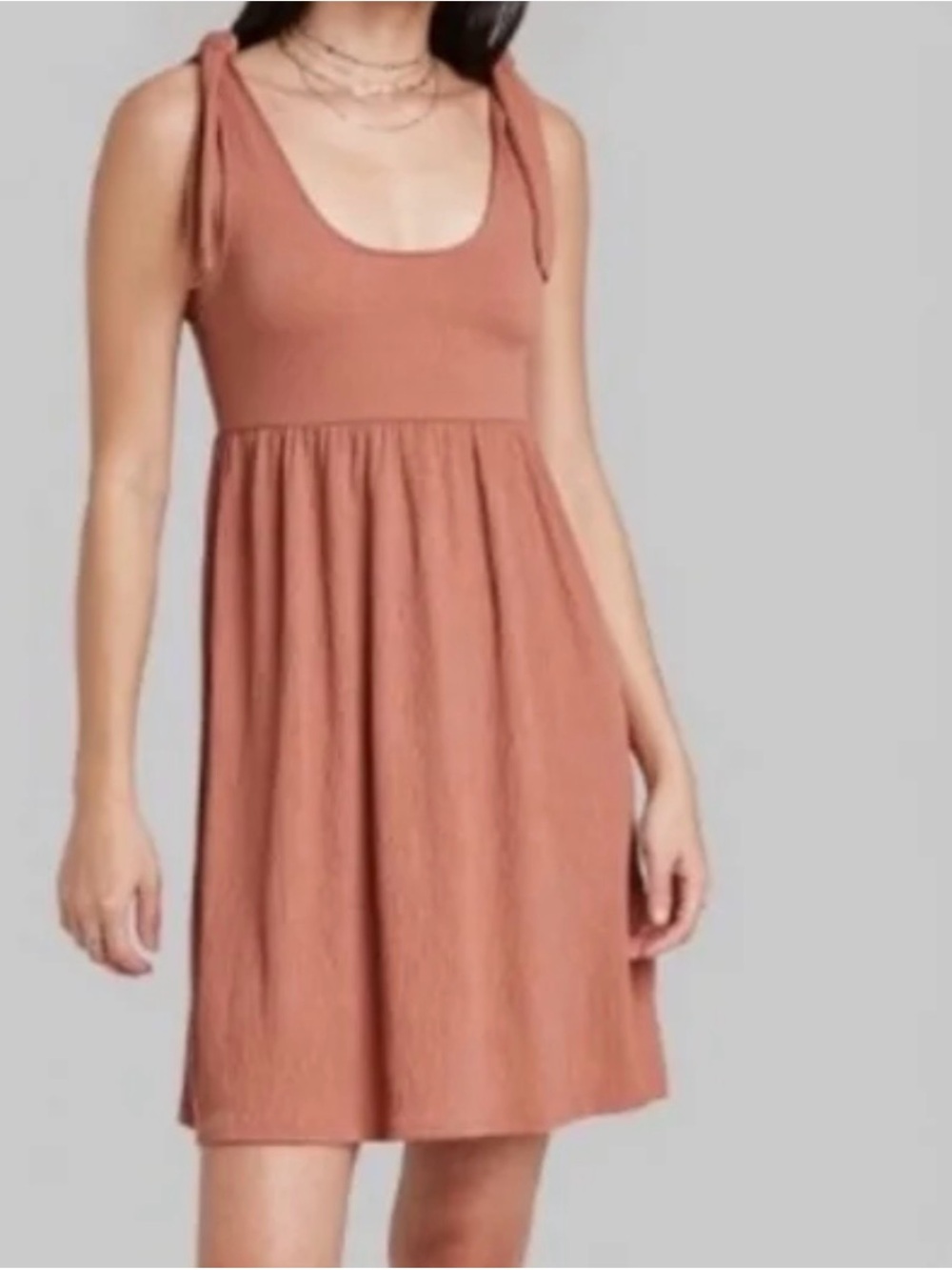 Wild Fable Terracotta Tie Shoulder Babydoll Mini Dress
